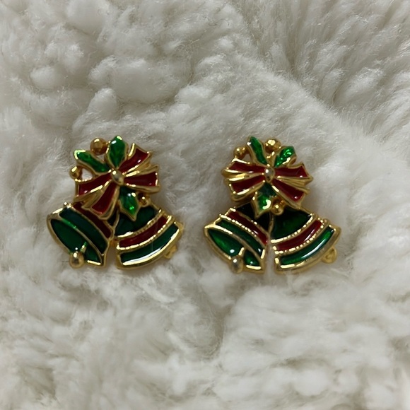 Vintage Jewelry - Bows and Bells Yule Time 3D Earrrings